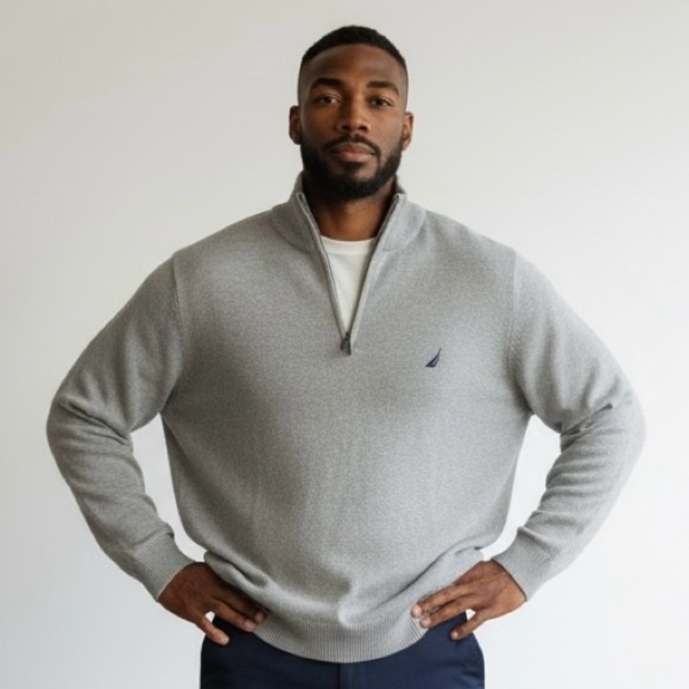 Nautica Men’s Grey Quarter Zip Sweater Size XL Classic Fit